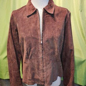 Women's Brown Suede Zip up Leather Jacket Sonoma size L